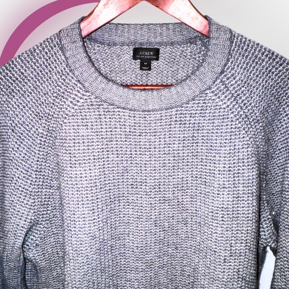 J. CREW Men's Waffle Crewneck Cashemere Sweater in Charcoal - M - Picture 13 of 13